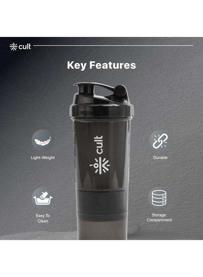 Cult Cult Spider Gym Shaker Bottle | 550ml | 2 Storage Compartment | Workout | Shaker Bottle For Men & Women | Black  - Image 3