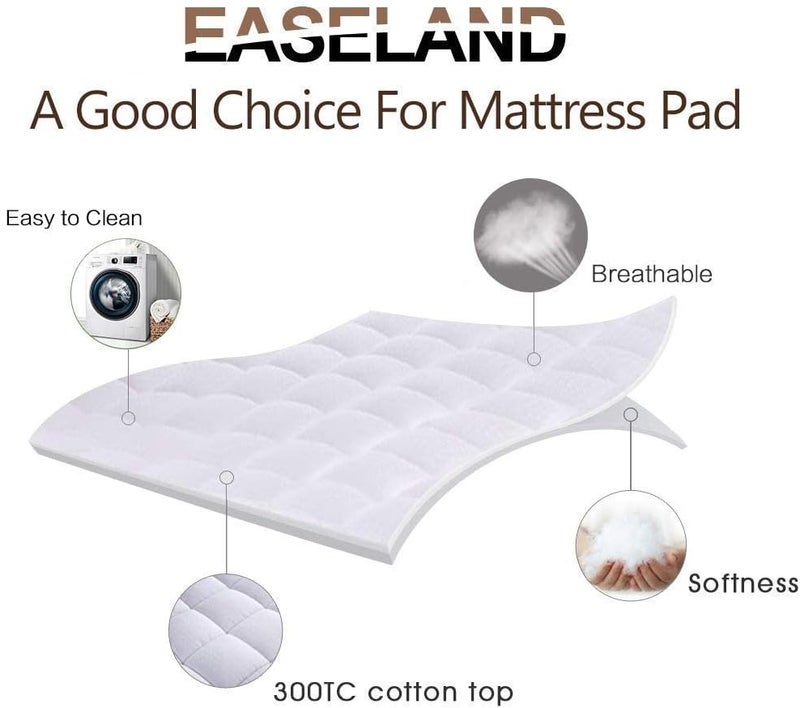 EASELAND (Twin, White) - Luxury Hotel Quilted Mattress Pad Cover 300TC 100% Cotton Top - Goose Down Alternative Filling -Stretch Up to 20cm - 50cm Inch Deep -Mattress Topper (Twin, White) - Image 2