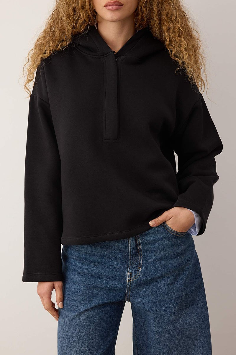 trendyol Black Thick Fleece Inside Half Zip O Oversized K Hooded Knitted Sweatshirt - Image 3