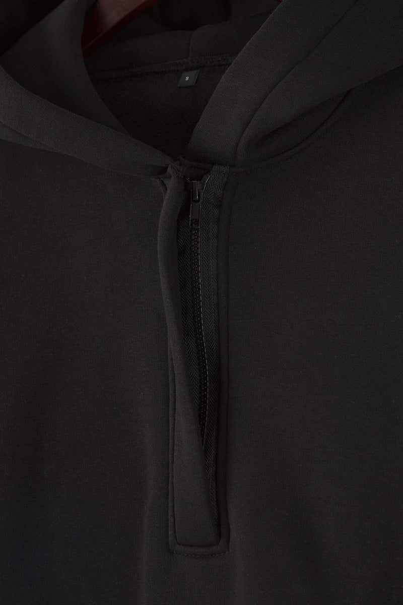 trendyol Black Thick Fleece Inside Half Zip O Oversized K Hooded Knitted Sweatshirt - Image 5