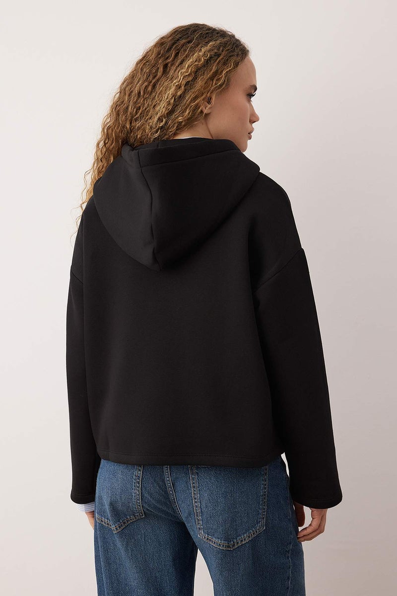 trendyol Black Thick Fleece Inside Half Zip O Oversized K Hooded Knitted Sweatshirt - Image 4
