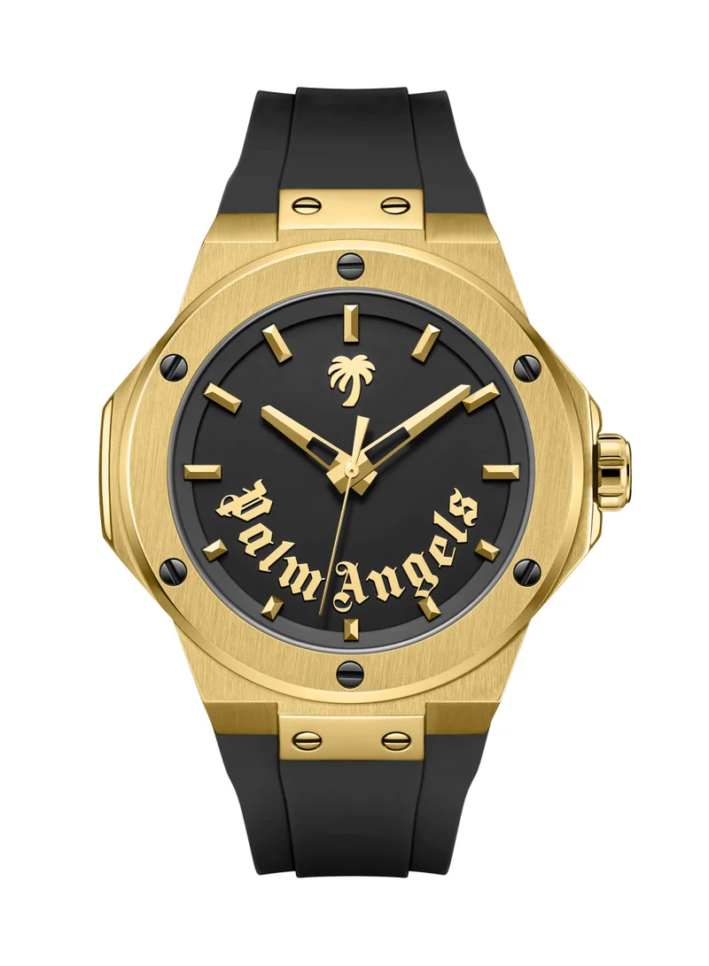 Palm Angels Vello Black Dial Black Silicone Strap Analog Watch for Men, 44mm