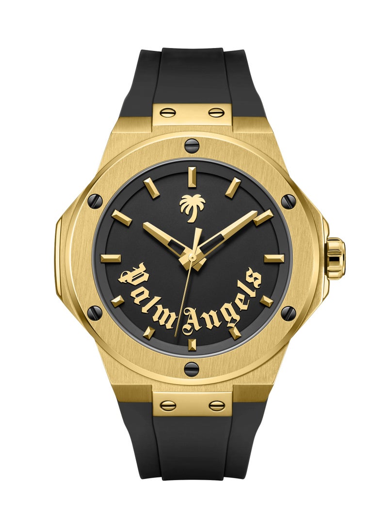Palm Angels Vello Black Dial Black Silicone Strap Analog Watch for Men, 44mm - Image 1