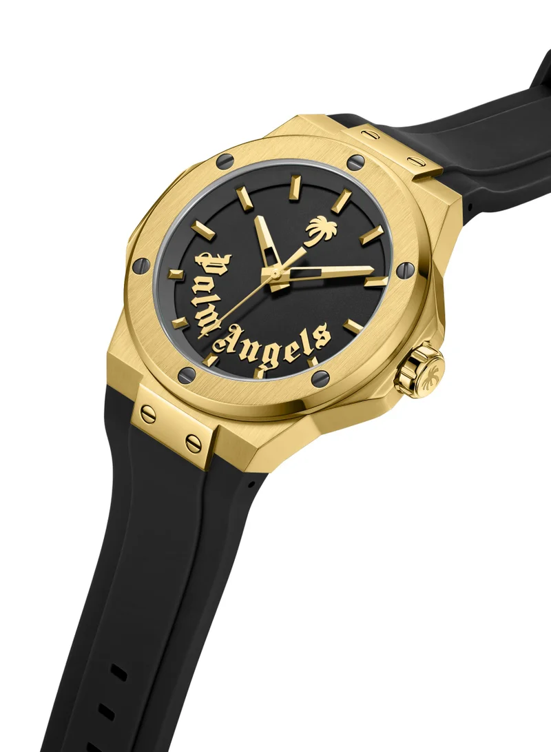 Palm Angels Vello Black Dial Black Silicone Strap Analog Watch for Men, 44mm