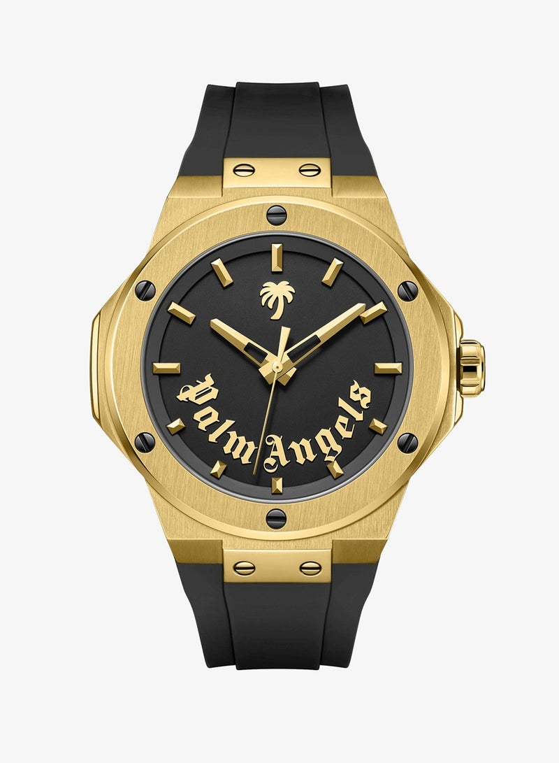 Palm Angels Vello Black Dial Black Silicone Strap Analog Watch for Men, 44mm - Image 1