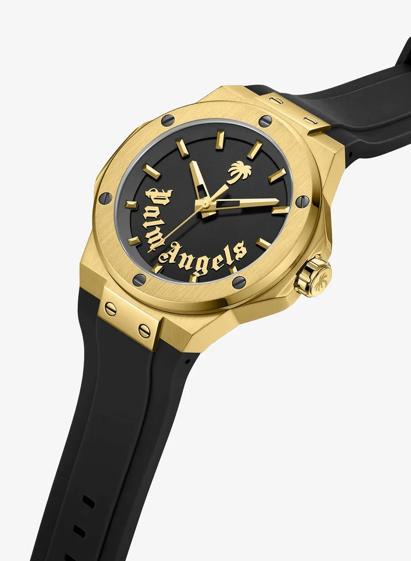 Palm Angels Vello Black Dial Black Silicone Strap Analog Watch for Men, 44mm