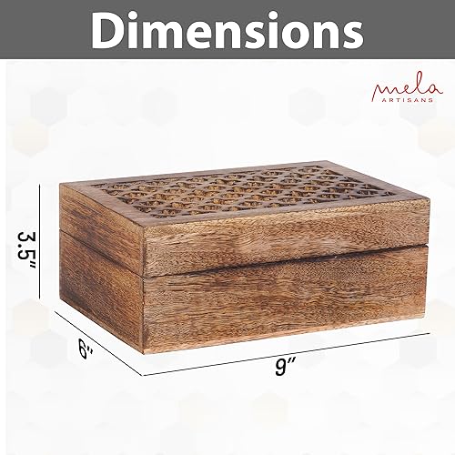 Mela Artisans 9” x 6” x 3.5” Mango Wood Box with Lid – Trellis Medium Burnt – Handcrafted Keepsake Box – Large Storage for Jewelry & Home Décor Accents - Image 3