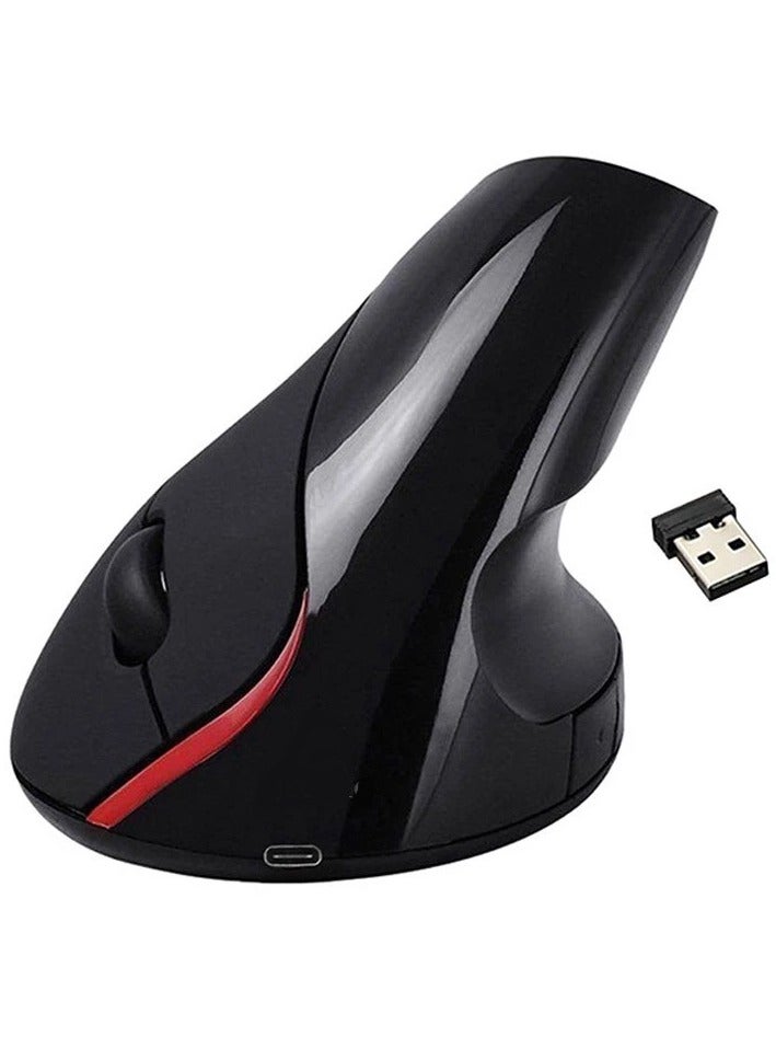 جيرتك ماوس عمودي JR321 لاسلكي قابل لإعادة الشحن، اتصال 2.4 جيجاهرتز، 6 أزرار، نقرة صامتة، بطارية ليثيوم 400 مللي أمبير/ساعة، زر تشغيل/إيقاف، مستشعر بصري بدقة 1600 نقطة في البوصة، لأجهزة ماك وويندوز | أسود - Image 1