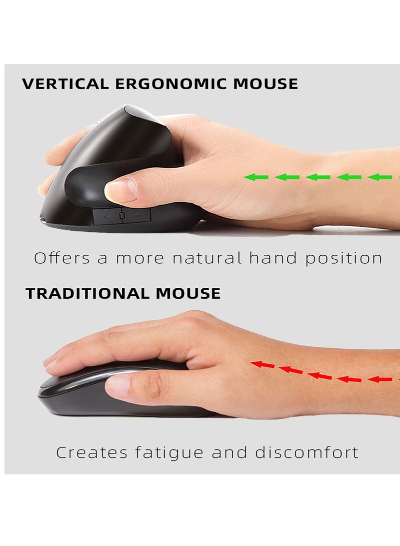 جيرتك ماوس عمودي JR321 لاسلكي قابل لإعادة الشحن، اتصال 2.4 جيجاهرتز، 6 أزرار، نقرة صامتة، بطارية ليثيوم 400 مللي أمبير/ساعة، زر تشغيل/إيقاف، مستشعر بصري بدقة 1600 نقطة في البوصة، لأجهزة ماك وويندوز | أسود - Image 2
