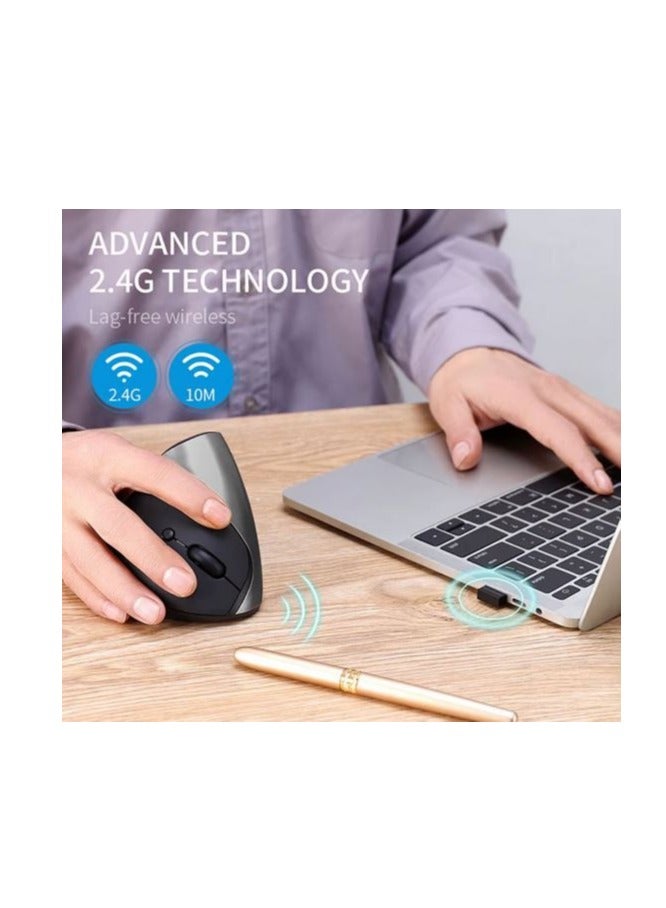 جيرتك ماوس عمودي JR321 لاسلكي قابل لإعادة الشحن، اتصال 2.4 جيجاهرتز، 6 أزرار، نقرة صامتة، بطارية ليثيوم 400 مللي أمبير/ساعة، زر تشغيل/إيقاف، مستشعر بصري بدقة 1600 نقطة في البوصة، لأجهزة ماك وويندوز | أسود - Image 4