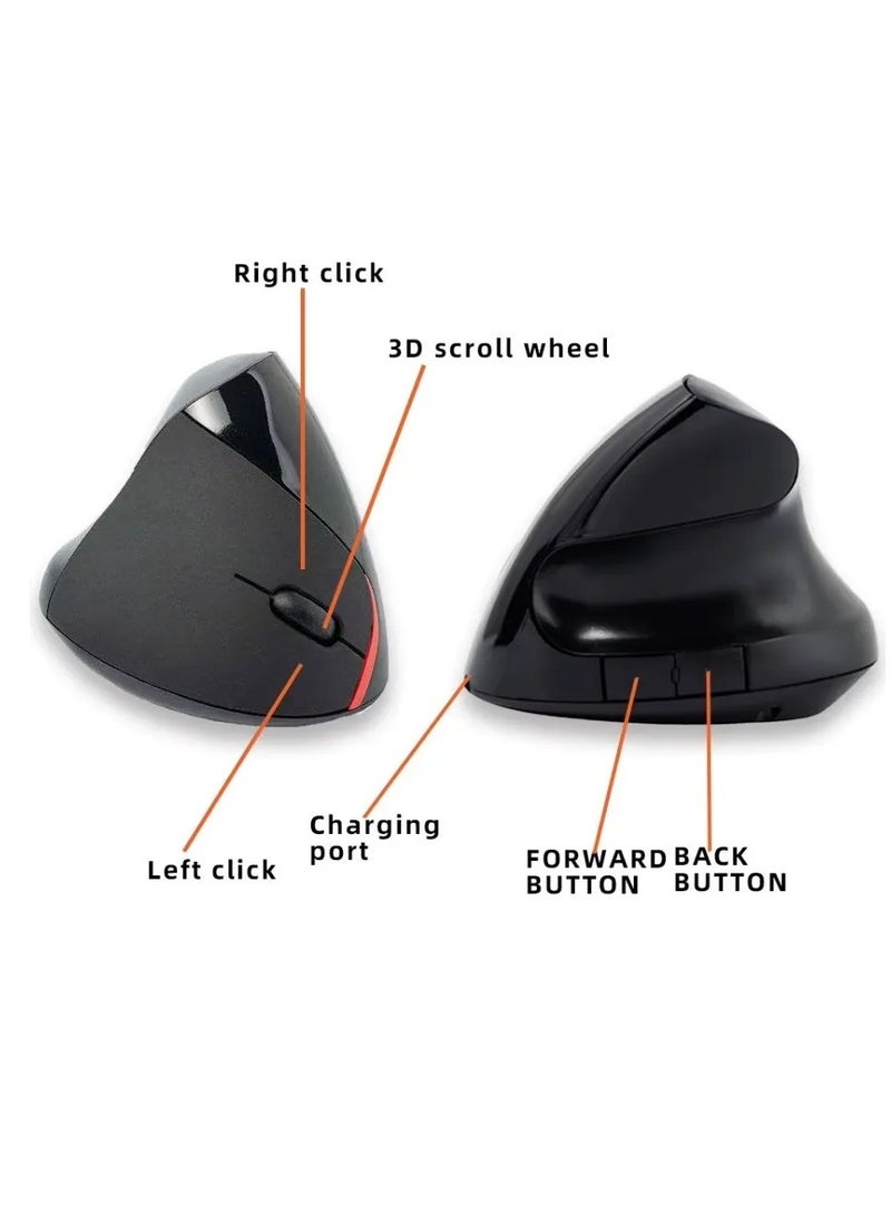 جيرتك ماوس عمودي JR321 لاسلكي قابل لإعادة الشحن، اتصال 2.4 جيجاهرتز، 6 أزرار، نقرة صامتة، بطارية ليثيوم 400 مللي أمبير/ساعة، زر تشغيل/إيقاف، مستشعر بصري بدقة 1600 نقطة في البوصة، لأجهزة ماك وويندوز | أسود - Image 5