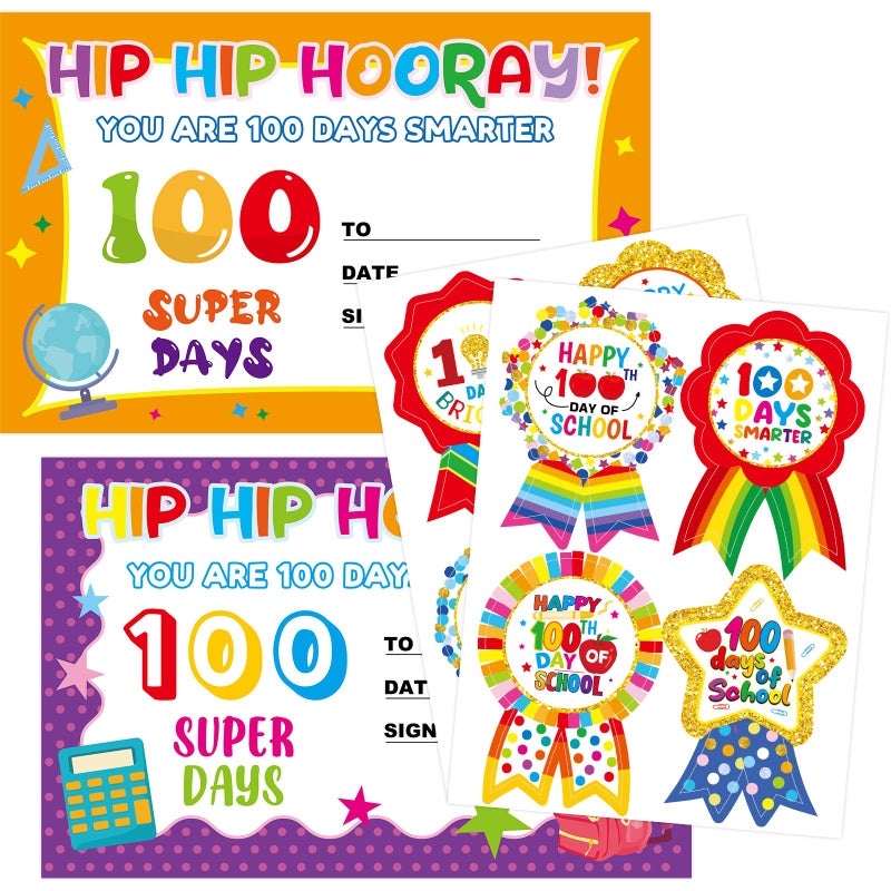 Ceiba Tree 100 Days of School Award Certificates and Smarter Badge Stickers Happy 100th Day of School Recognition Rewards for Kids Kindergarten Preschool Classroom - Image 1