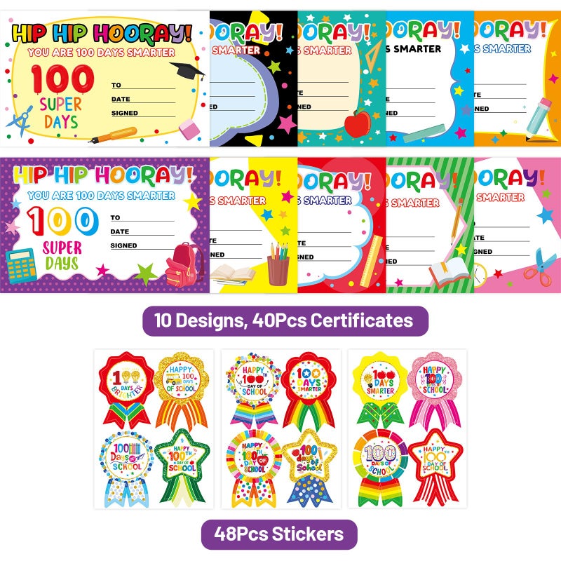 Ceiba Tree 100 Days of School Award Certificates and Smarter Badge Stickers Happy 100th Day of School Recognition Rewards for Kids Kindergarten Preschool Classroom - Image 3
