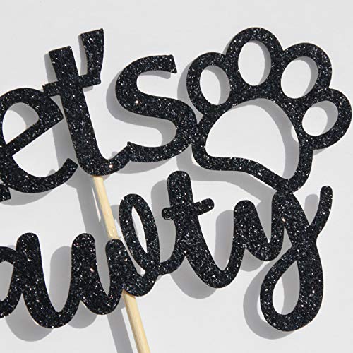 Festiko® Let's Pawty Cake Topper, Dog Cake Decorating, Puppy Cake Topper, Dog Birthday Theme Picks for Pet Party Decoration Supplies Black Glitter. - Image 3