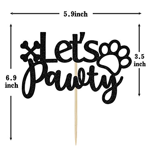 Festiko® Let's Pawty Cake Topper, Dog Cake Decorating, Puppy Cake Topper, Dog Birthday Theme Picks for Pet Party Decoration Supplies Black Glitter. - Image 2