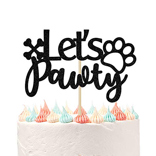 Festiko® Let's Pawty Cake Topper, Dog Cake Decorating, Puppy Cake Topper, Dog Birthday Theme Picks for Pet Party Decoration Supplies Black Glitter. - Image 4