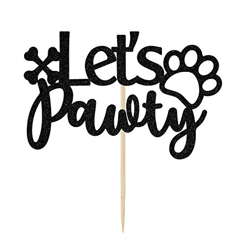 Festiko® Let's Pawty Cake Topper, Dog Cake Decorating, Puppy Cake Topper, Dog Birthday Theme Picks for Pet Party Decoration Supplies Black Glitter. - Image 1