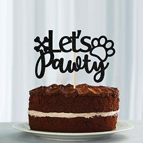 Festiko® Let's Pawty Cake Topper, Dog Cake Decorating, Puppy Cake Topper, Dog Birthday Theme Picks for Pet Party Decoration Supplies Black Glitter. - Image 5