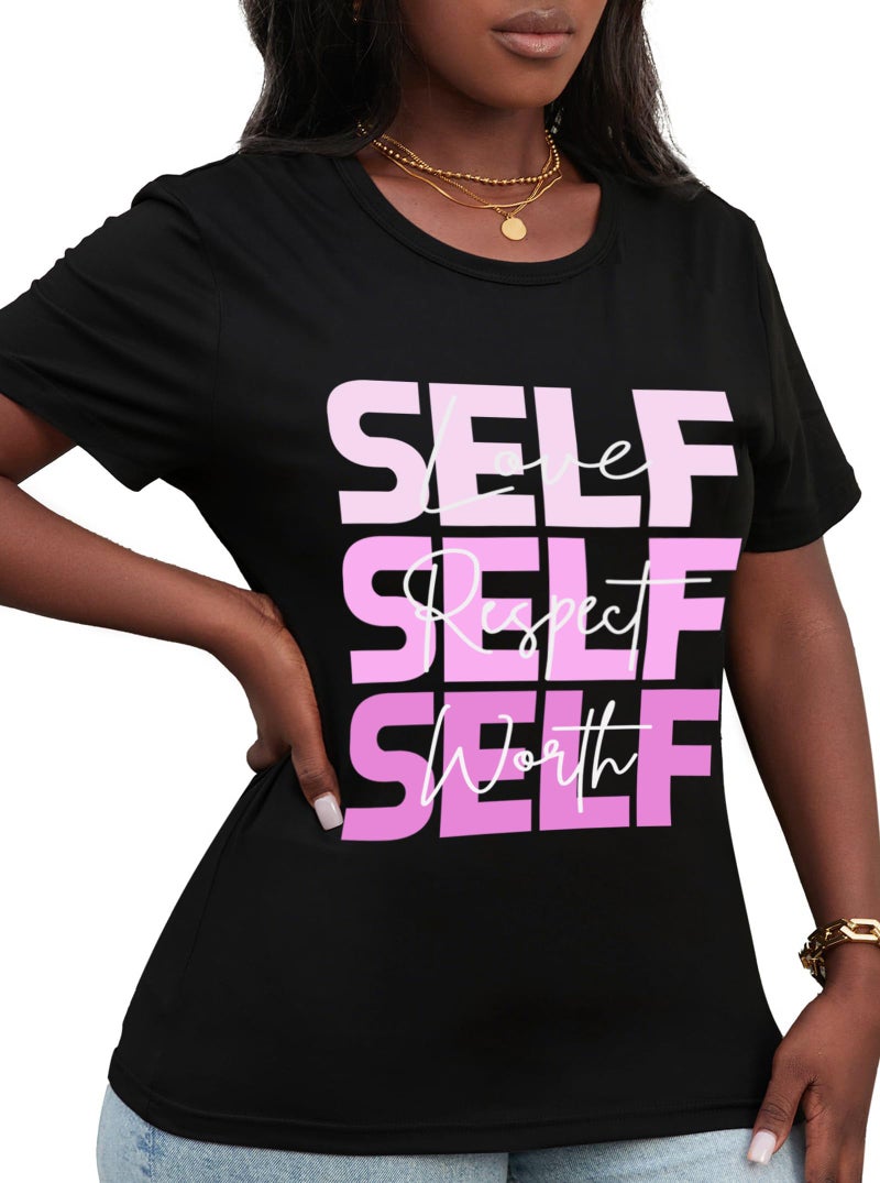Hilinker Women's Funny Graphic Tees Summer Cute Tops Casual Loose Short Sleeve T Shirts Black Self Small - Image 5