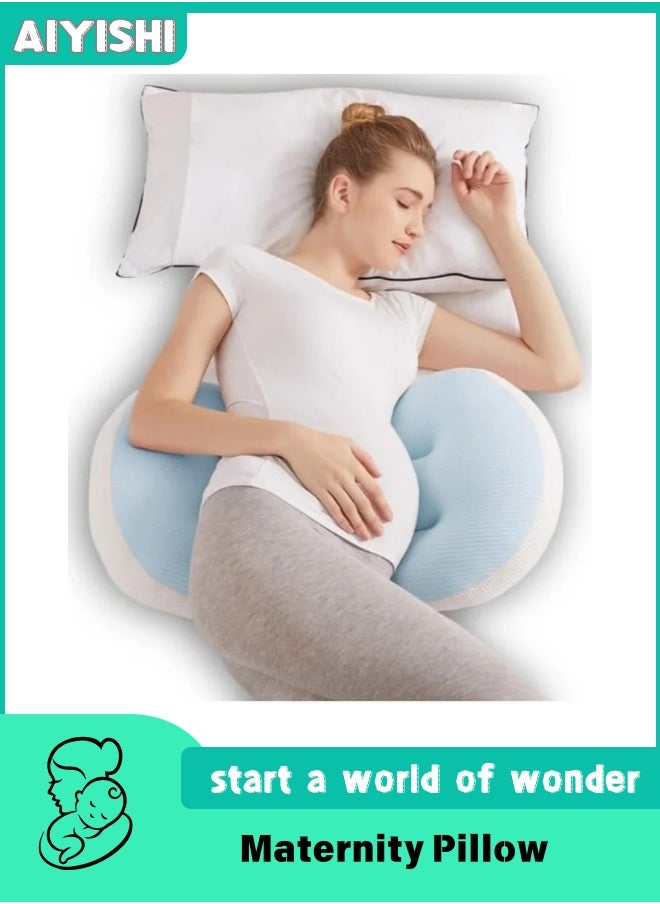 AIYISHI Maternity Pillow, Pregnancy Body Pillow Support for Back, Legs, Belly, Hips of Pregnant Women, Detachable and Adjustable with Pillow Cover (Blue)  - Image 1