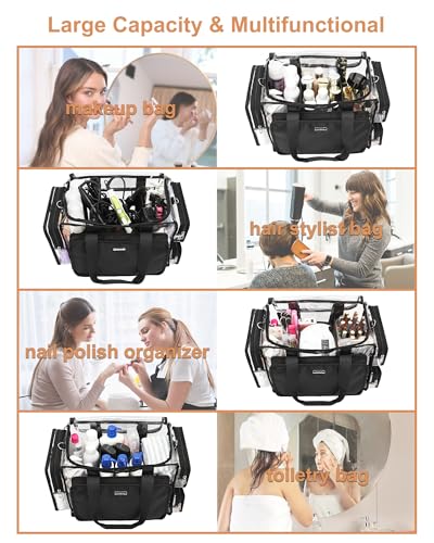 Relavel Clear Makeup Bag Extra Large Makeup Artist Kit Set, Cosmetic Storage Organizer Hair Stylist Traveling Bag, Transparent Tote Duffle Beach Toiletry Bag with Adjustable Dividers & Shoulder Strap - Image 5