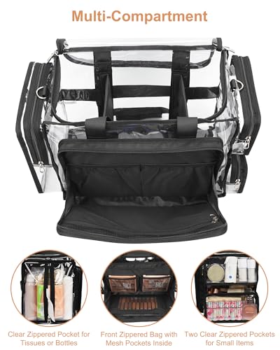 Relavel Clear Makeup Bag Extra Large Makeup Artist Kit Set, Cosmetic Storage Organizer Hair Stylist Traveling Bag, Transparent Tote Duffle Beach Toiletry Bag with Adjustable Dividers & Shoulder Strap - Image 4