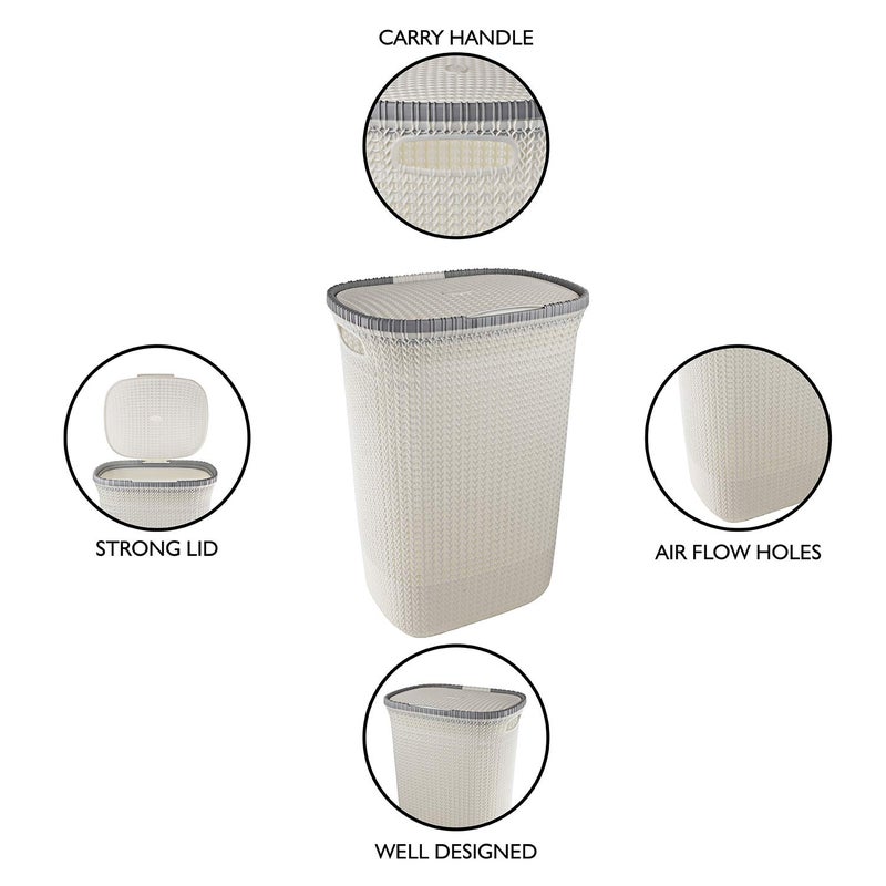 Cello Creta Laundry Bag/Basket with lid, White, 50 Ltrs., Plastic - Image 2