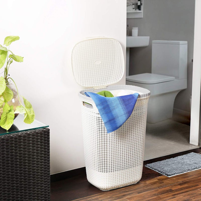Cello Creta Laundry Bag/Basket with lid, White, 50 Ltrs., Plastic - Image 3