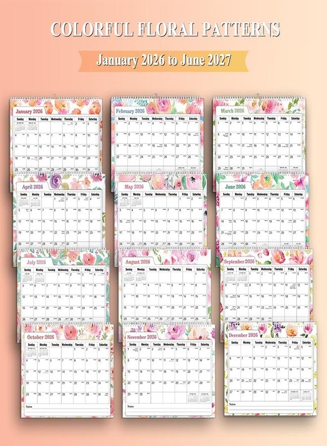Ymumuda Wall Calendar 2026-18 Monthly from JAN. 2026 to JUN. 2027, 14" x 11", 2026 Desk/Wall Calendar with Monthly Views& Unruled Blocks, Easy Organizing for Annual Work, Pink Floral - Image 2