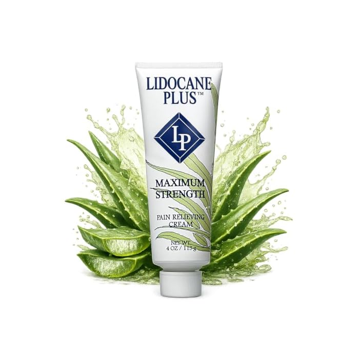 Lidocaine Plus 4% Lidocaine Cream Maximum Strength Pain & Itch Relief - Non-Greasy Formula Numbing Cream - Fast Acting Topical Pain Reliever, Soothing Topical Analgesic Aloe Vera Scent - 4 oz - Image 1
