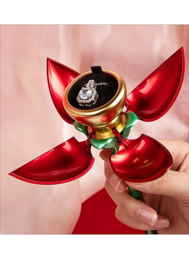 Luxury Red Rose Jewelry Gift Box Necklace or ring- Romantic Rotating Sphere Gift Case with Matching Gift Bag and Box for Valentine's Day, Anniversaries, and Birthdays (Flower) - Image 1