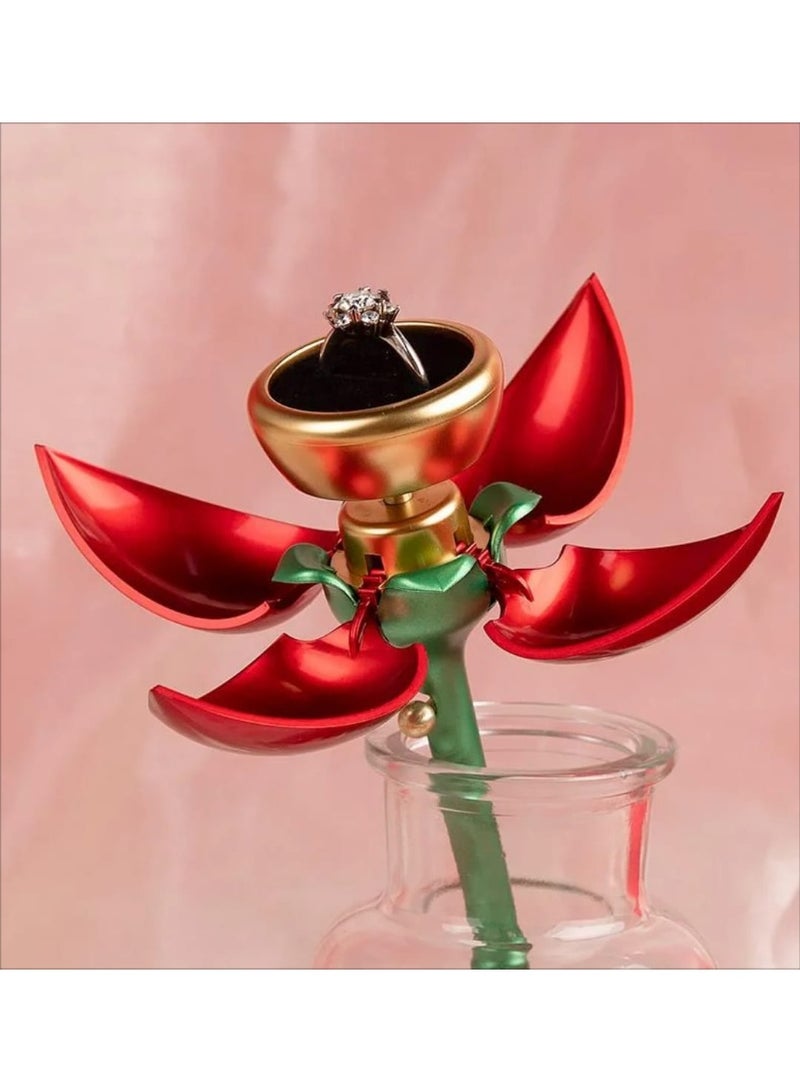 Luxury Red Rose Jewelry Gift Box Necklace or ring- Romantic Rotating Sphere Gift Case with Matching Gift Bag and Box for Valentine's Day, Anniversaries, and Birthdays (Flower) - Image 2