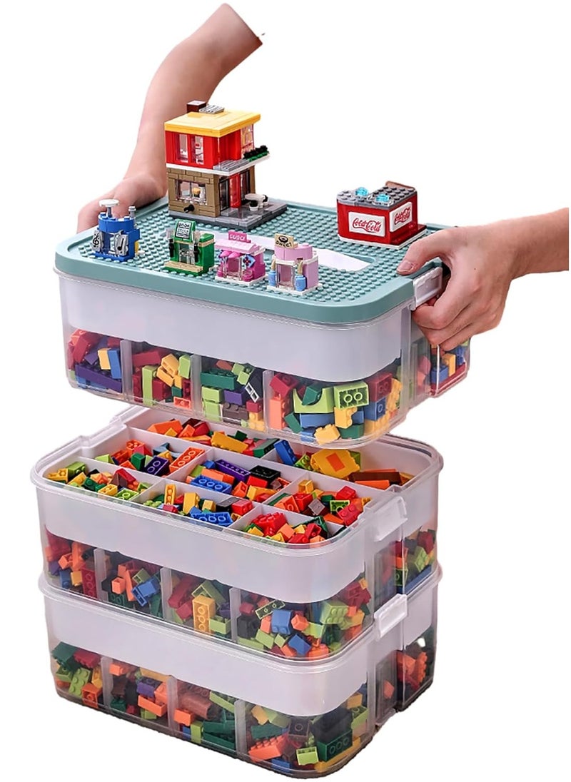 Beauenty 3 Layers Toy Organizer Bins with Compartments, Building Blocks Storage, Storage Containers for Building Brick Storage, Plastic Stackable Organizer Bin Toy (blue)  - Image 1