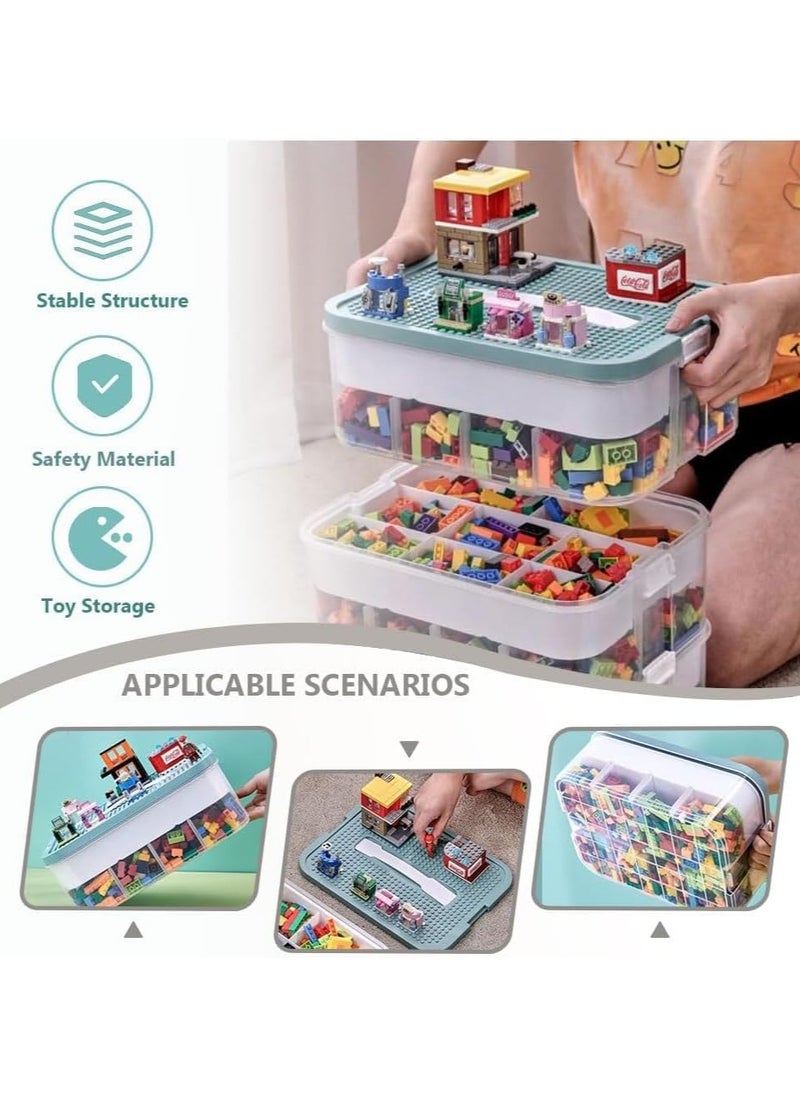 Beauenty 3 Layers Toy Organizer Bins with Compartments, Building Blocks Storage, Storage Containers for Building Brick Storage, Plastic Stackable Organizer Bin Toy (blue)  - Image 2