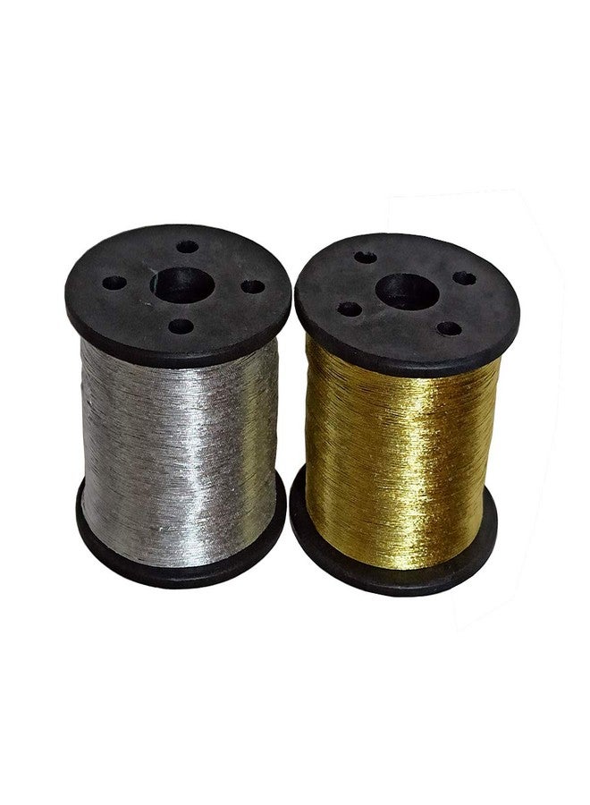 Dhruv Crafts Metallic Zari Thread Gold Silver Embroidery Thread Combo for Sewing Hand Embroidery Blouse Saree Dupatta DIY Craft Supplies (Silver & Gold) Pack of 2 - Image 1