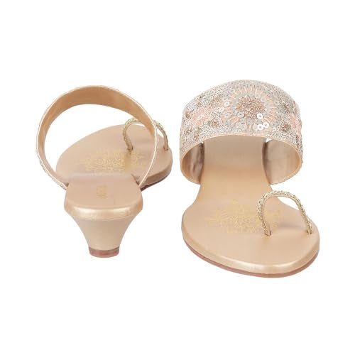 Mochi Women Gold Ethnic Wedge Heel Sandal UK/4 EU/37 (35-394) - Image 5