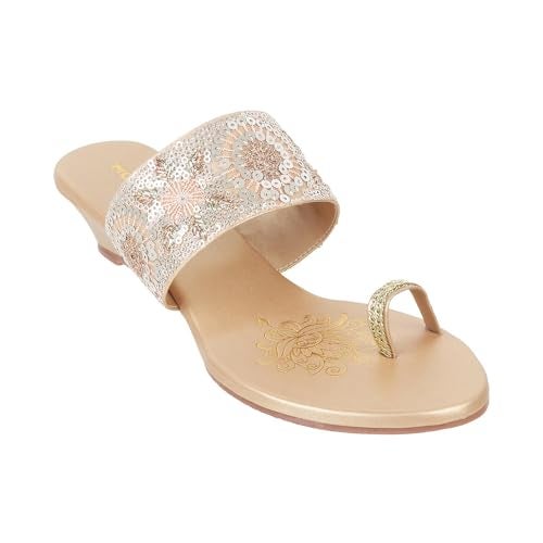 Mochi Women Gold Ethnic Wedge Heel Sandal UK/4 EU/37 (35-394) - Image 2
