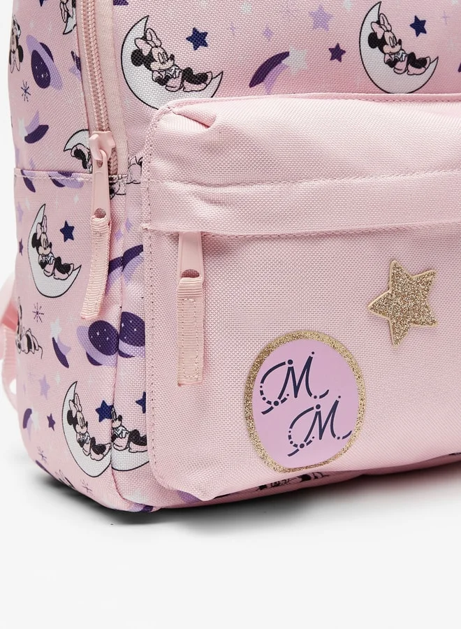 Disney Girls's All-Over Minnie Mouse Print Backpack with Zip Closure