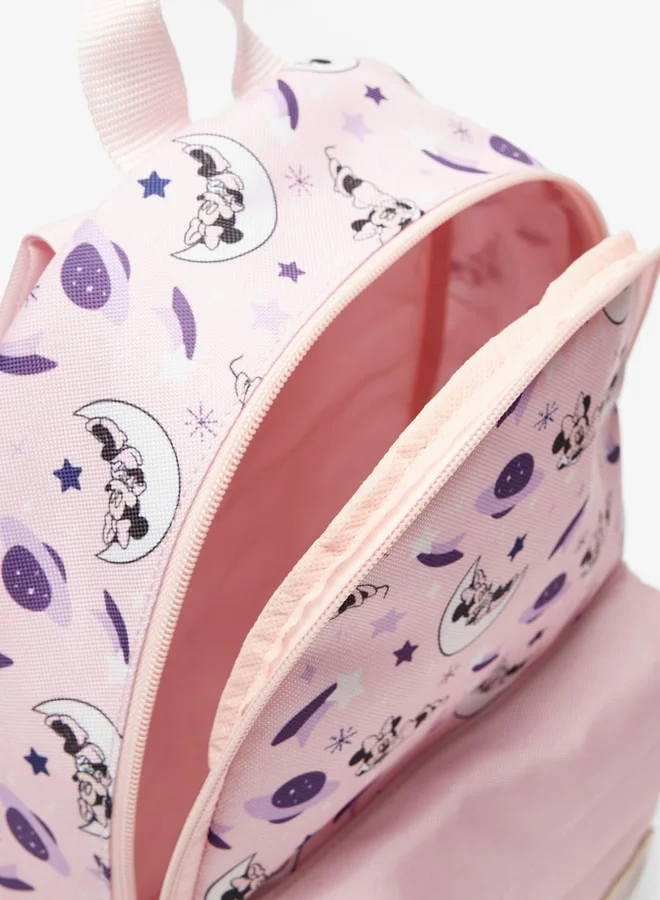 Disney Girls's All-Over Minnie Mouse Print Backpack with Zip Closure