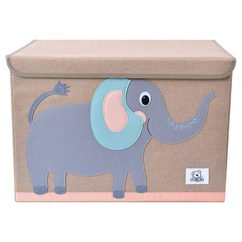 CLCROBD Foldable Kids Large Toy Chest with FlipTop Lid Collapsible Fabric Animal Toy Storage OrganizerBinBoxBasketTrunk for Toddler Children and Baby Nursery Elephant