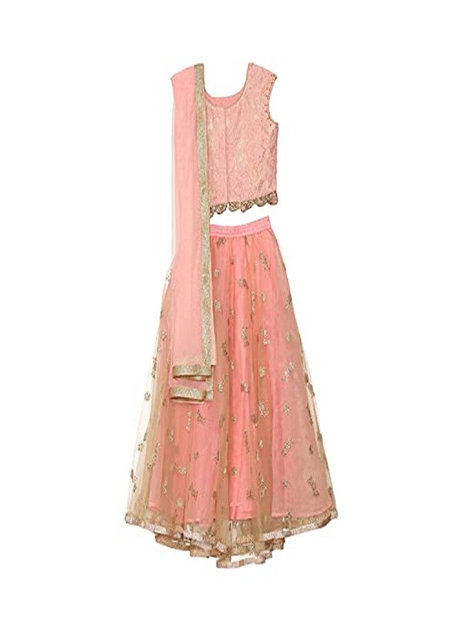 BIBA Girl's Ethnic Pink Cotton Ethnic Wear Lehenga Set (Size_3) | Finish Type: readymade - Image 3