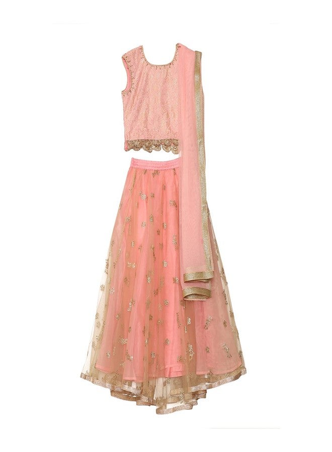 BIBA Girl's Ethnic Pink Cotton Ethnic Wear Lehenga Set (Size_3) | Finish Type: readymade - Image 1
