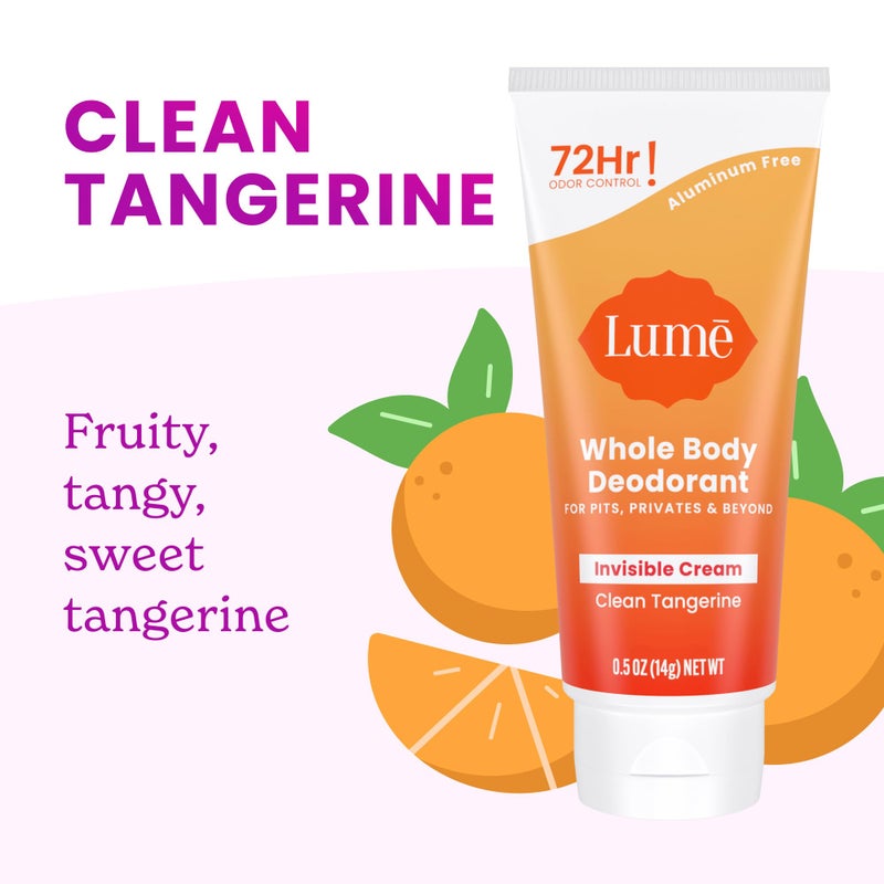 Lume Whole Body Deodorant - Mini Travel Size Invisible Cream Tube - Trial Size - 72 Hour Odor Control - Doctor Developed - Aluminum Free, Baking Soda Free - .5oz (Pack of 2) (Clean Tangerine) - Image 4