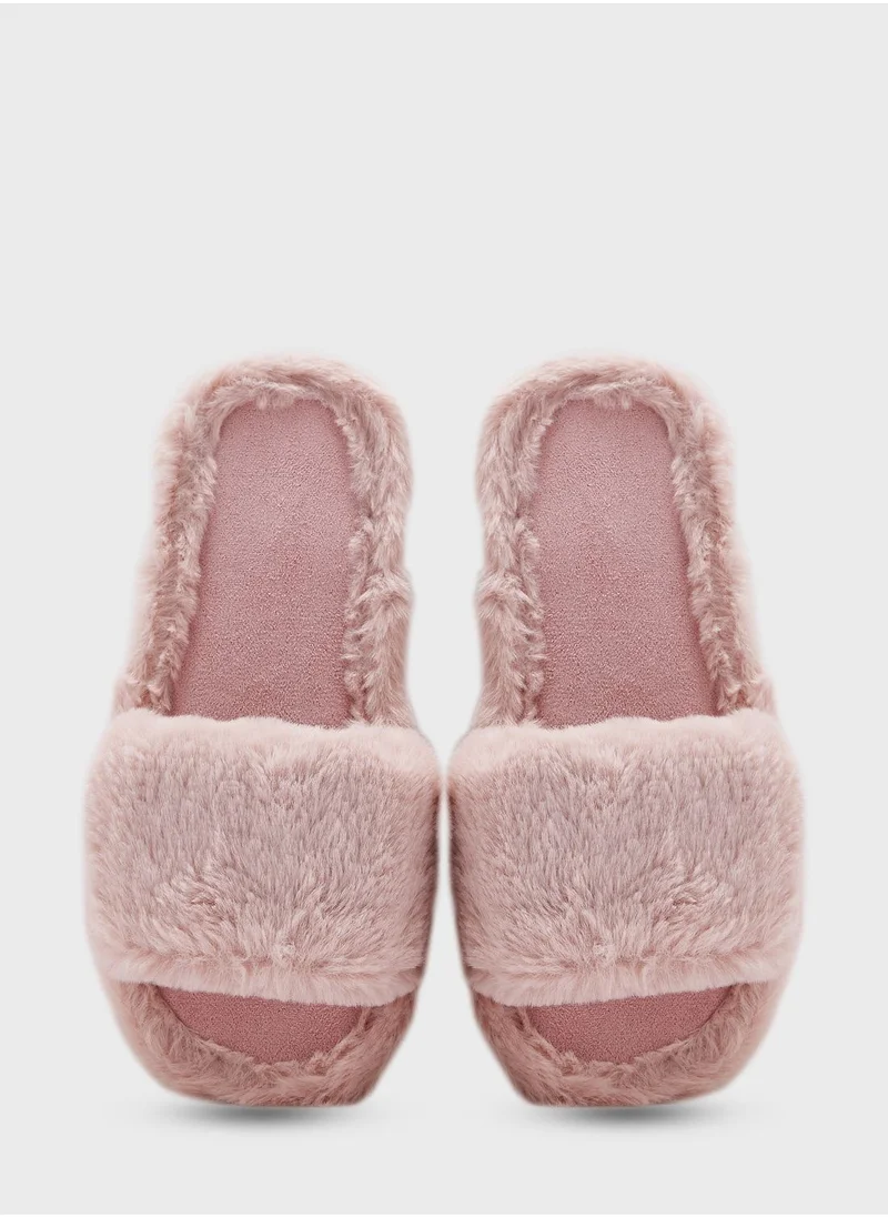 Ginger Open Toe Fluffy Bedroom Slippers