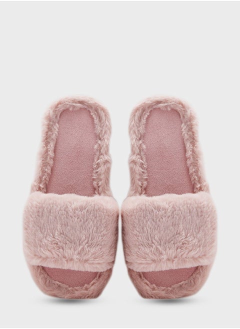 Open Toe Fluffy Bedroom Slippers