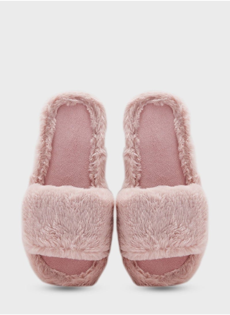 Open Toe Fluffy Bedroom Slippers