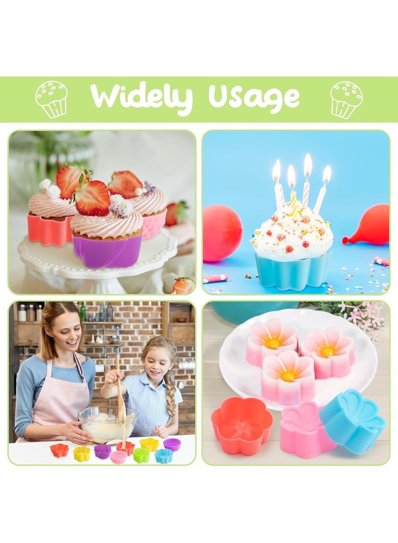 42Pcs Mini Size Silicone Molds, 2 x 0.98 inch Cupcake Multi Flower Shapes Baking Cups Non-Stick Donut Wrapper Mold Muffin Liners Washable for Pan Oven Microwave Dishwasher - Image 4