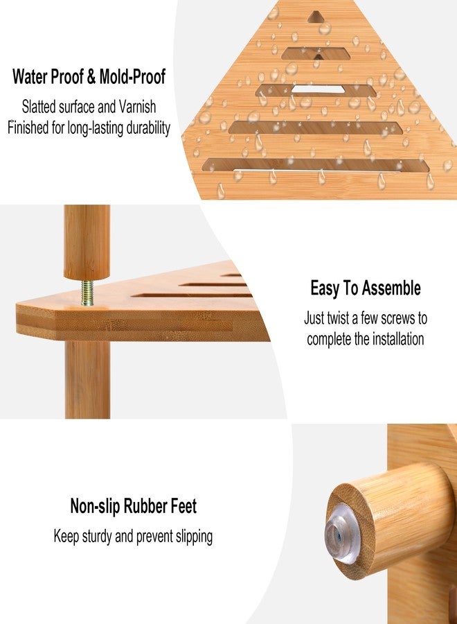 Ollieroo Bamboo Corner Shower Stool for Shaving Legs, 2-Tier Shower Stool for Inside Shower, Shower Foot Stool with Storage Shelf(Natual) - Image 5