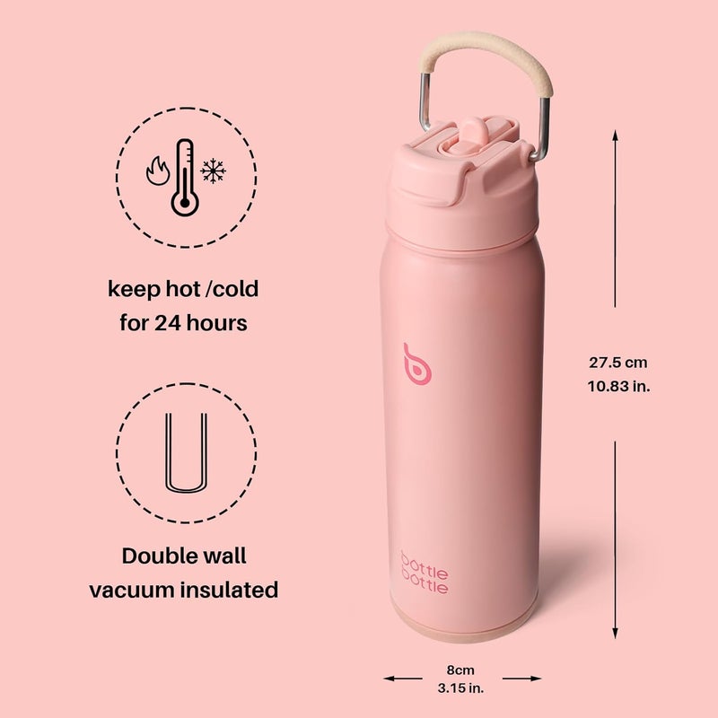 BOTTLE BOTTLE 24 oz Insulated Stainless Steel Sports Water Bottle with Straw and Pill Holder - Salmon - Image 5
