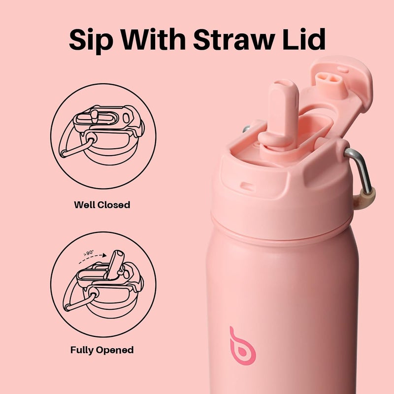 BOTTLE BOTTLE 24 oz Insulated Stainless Steel Sports Water Bottle with Straw and Pill Holder - Salmon - Image 3